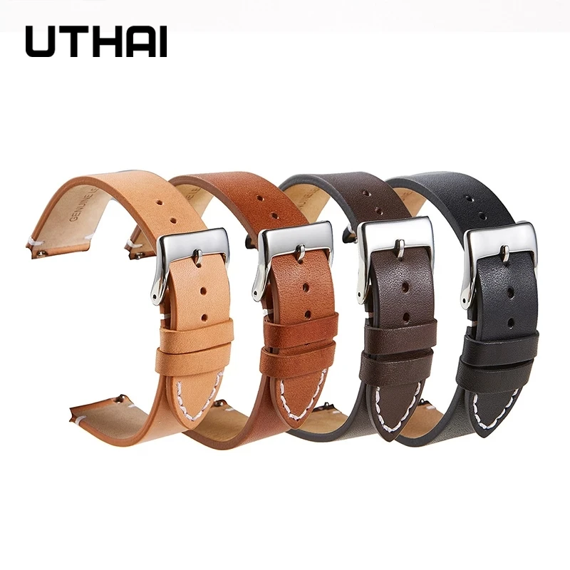 UTHAI F08 Leather Strap  Watchband Band Matte Soft Quick Release Simple Thin Bracelet Cowhide  Retro 16mm 18mm 20mm 22mm 24mm