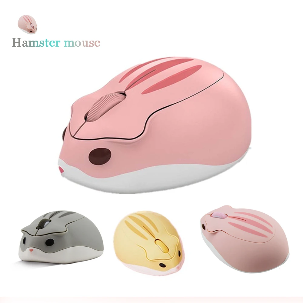 Optical Wireless Computer Mouse Cute Cartoon Anime Hamster Shape USB Mause Mini Small Ergonomic Pink  Mice For Girl Kid Gift Toy