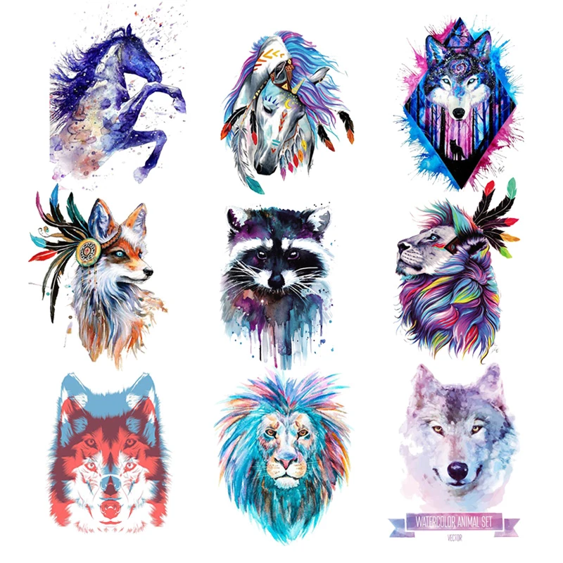 Thermal Transfer Iron-On Clothes Punk Animal Lion Fox Horse Wolf Appliqued Handmade Badge Thermo-Sticker Fabric Stripes On Jeans