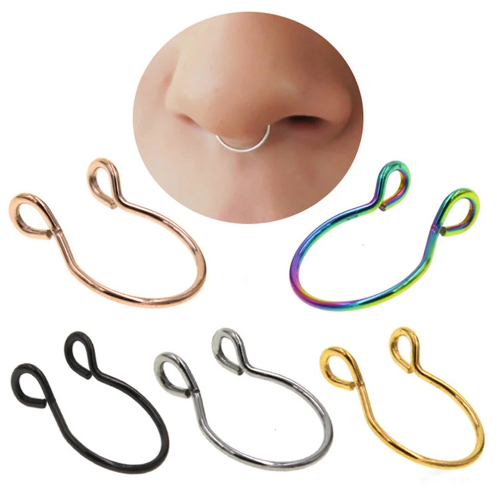 2020 U Shaped Fake Nose Rings for Women Stainless Steel Nose Rings & Studs Fake Piercing Jewelry Clip On Nose Body Clip Hoop