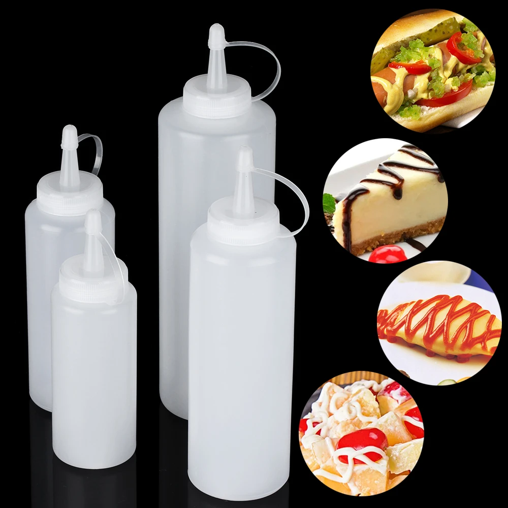 1PC White Plastic Squeeze Bottle With Cap Dispenser Bottle Bread Dessert Baking Accessory Cake Decorating Kitchen Gadget Tool