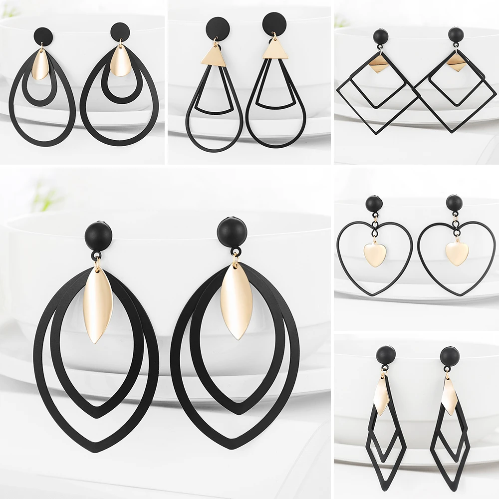 WYBU Summer Style Golden Black Circle Drop Earrings Star Hollow Water Drop Earing Triangle Jewel Alli Express Brinco Bijouterie