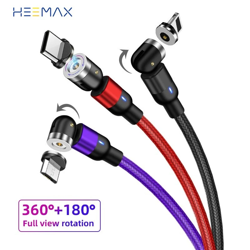 HEEMAX 540 Degree Rotating Magnetic Cable Micro USB Type C Phone Cable For iPhone 11 Samsung Xiaomi USB Cord Wire Cord