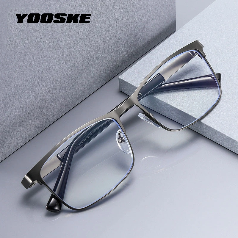 YOOSKE New Anti Blue Light Blocking Reading Glasses Men Business Resin Prescription Glasses Lenses +1.00 +1.50 +2.00 +2.50 +3.00