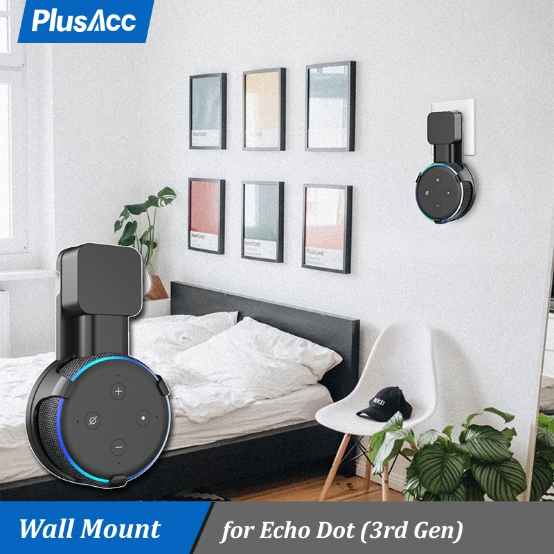 PlusAcc Outlet Wall Mount Stand Hanger for Amazon Alexa Echo Dot 3rd Gen Work For Amazon Echo Dot 3 Holder Case Plug In Bedroom