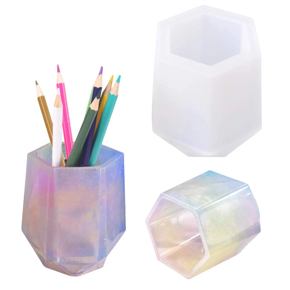 DIY Cup Silicone Mold Pen Holder Shape Epoxy Mold Hexagon Round  Molds For Resin Coaster/Flower Pot/Pen Holder/Candle Holder