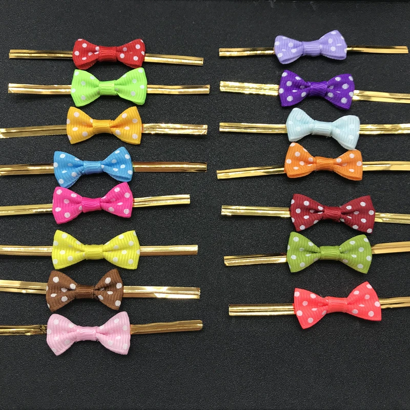 50Pcs Thread Dot Bowknot Metallic Twist Wire Ties Candy Lollipop Wrapp Baking Gift Bags Sealing Binding Wire Wedding Party Decor