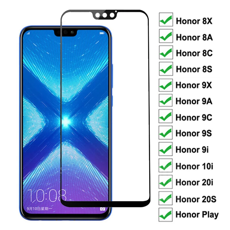 9D Full Glue Protective Glass For Huawei Honor 8X 9X 8A 9A 8C 9C 8S 9S 9i 10i 20i 20S Play Tempered Screen Protector Glass Film