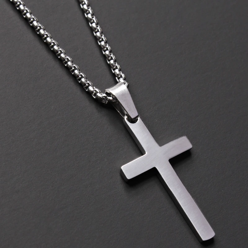 2021 Classic Cross Men Pendant Necklace Fashion Stainless Steel 2mm Width Box Chain Necklace For Men Jewelry Gift