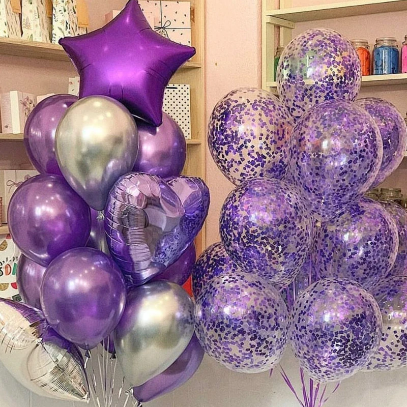 12 Inch Purple Balloons Confetti Decorations Birthday Party Decor Metallic Balloon Set Adult Kid Baby Shower Wedding Supplies