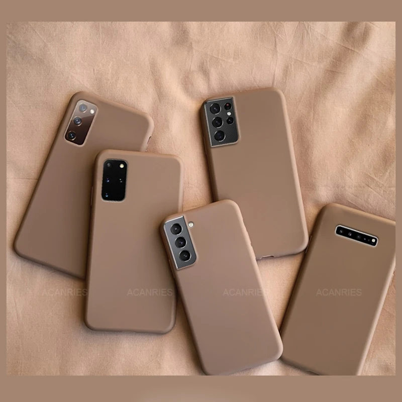 Silicone Brown Phone Case On For Samsung Galaxy S21 S20 FE Plus Ultra S 21 20 10 5G Coffee Cases For S10 S9 S8 Soft Back Cover