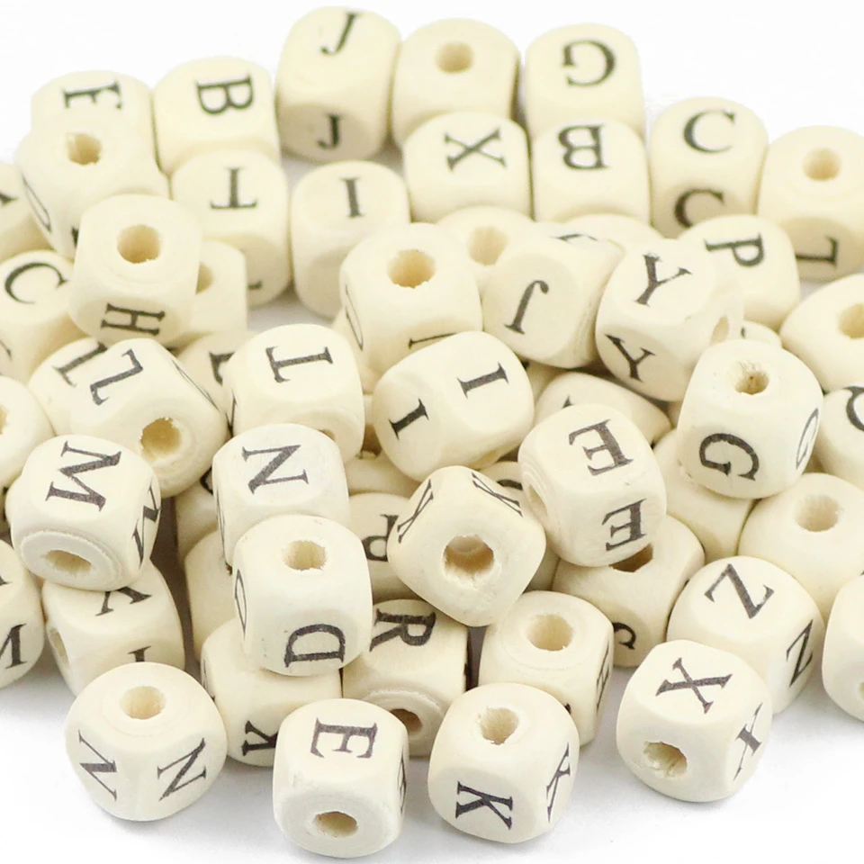 JHNBY 52pcs 10mm Square Wood Beads A~Z Letters Alphabet Loose Bead Jewelry For DIY Wooden Handmade Necklace&Bracelet Accessories