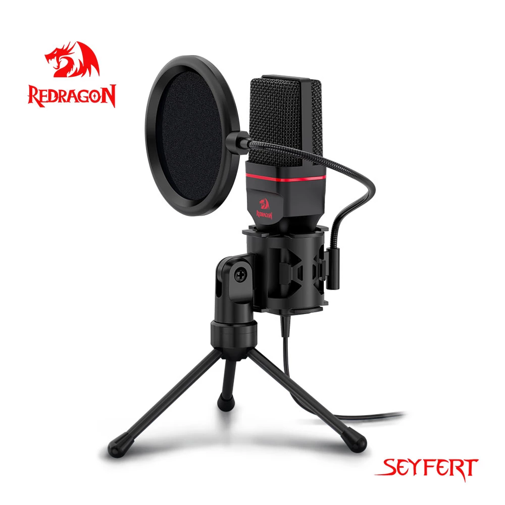 Redragon GM100 Seyfert Omni Condenser Microphone With Tripod Audio 3.5mm Computer Studio For PC Phone Karaoke Recording phone
