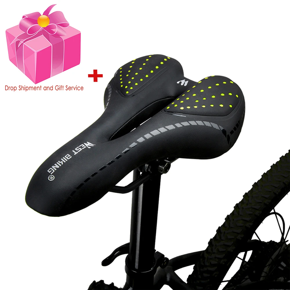 WEST BIKING Bicycle Saddle Breathable PU Leather Hollow Cushion MTB Bike Saddle GEL + Polyurethane Shockproof MTB Saddles