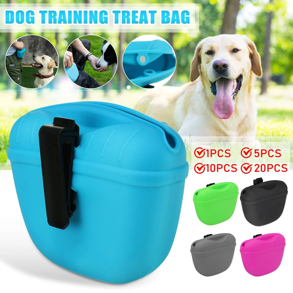 Pet Dog Training Treat Bag Outdoor Dog Treat Pouch Waist Feed Bundle Pocket Silicone Dog Puppy Reward Snack Bag Supplies