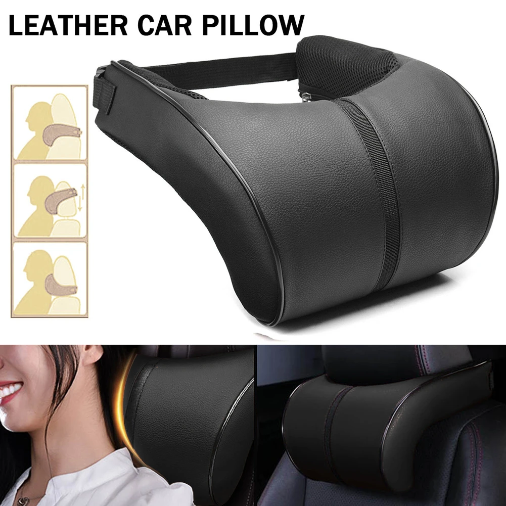 Car Seat Headrest Travel Rest Neck Pillow PU Leather Auto Car Neck Pillow Memory Foam Pillows Neck Rest Seat Headrest Cushion
