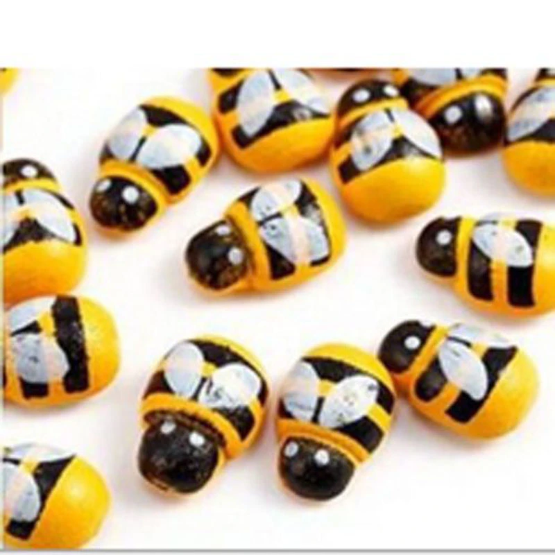 100pcs 3D Wooden Animal mini Bee Stickers Fridge Wall Decoration Scrapbooking