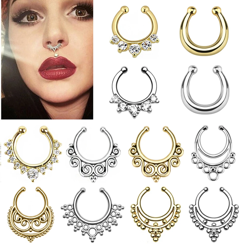 Mix Styles Septum Fake Piercing 16g Gold Steel Falso Septum Nose Rings Multi Shapes Clicker For Men Body Jewelry Piercing Nariz