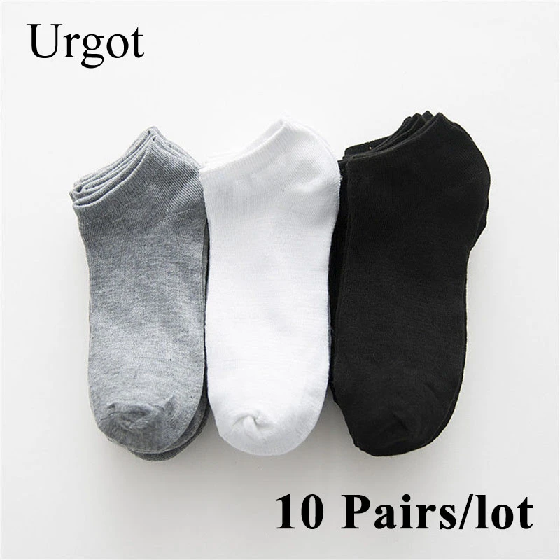 Urgot 10 Pairs Men's Socks Breathable Sports Socks Solid Color Boat Socks Comfort Cotton Ankle Socks Men White Black Calcetines