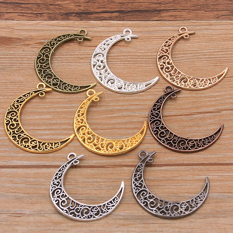 10Pcs 33*40mm 8 Color Hollow Moon Charm Metal  Christmas Wedding Pendant For DIY Necklace Bracelet Earrings Bag Jewelry Making