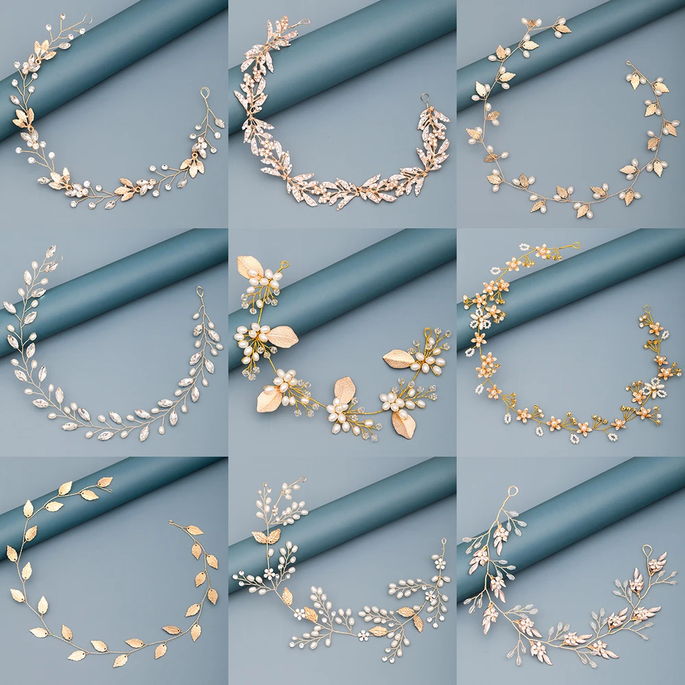 Pearl Rhinestone Flower Headband Wedding Hair Accessories For Women Bridal Headband Hair Jewelry Light Gold Wedding Accessories