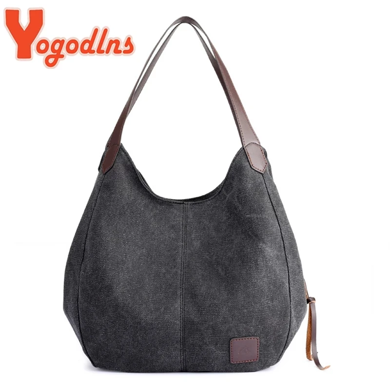 Yogodlns Vintage Canvas Handbag Women Large Capacity Shoulder Bag Casual Handle Bag 2021 Fashion Hot Lady Shopping Handbag bolso