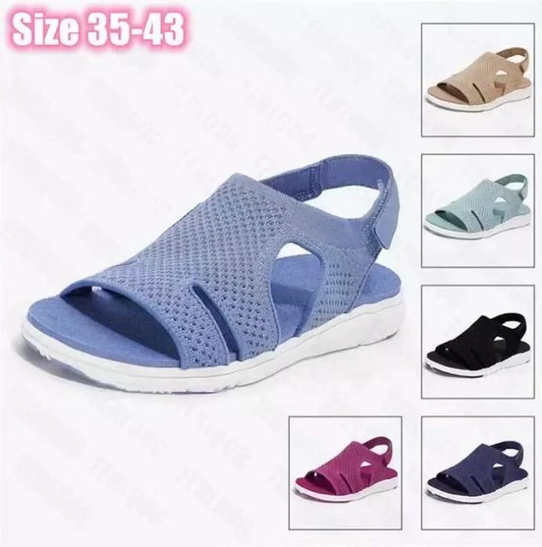 Women Shoes Summer 2021 Fish Flying Velcro Women Casual Sandals Comfort Flat Sneaker Sandals Women's Size 43 Zapatillas Muje