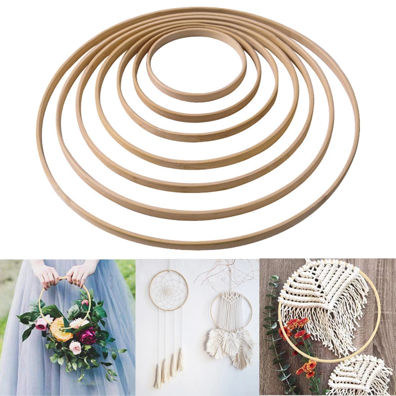 1/5Pcs 8-33cm Home Decor Bamboo Ring Wooden Circle Round Catcher DIY Hoop For Flower Wreath House Garden Plant Decor Hanging