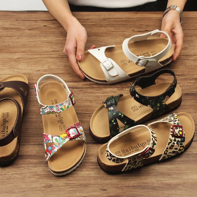 Soft Cork Casual Sandals Women Summer Beach Slides Slippers Flip Flops Non-slip Buckle Strap Girls Laides Indoor Outside Shoes