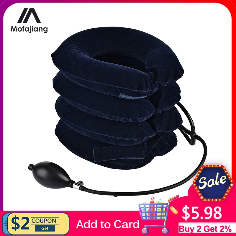 3/4 Layer Inflatable Air Cervical Neck Traction Device Soft Neck Collar Pillow Pain Stress Relief Neck Posture Stretching Brace