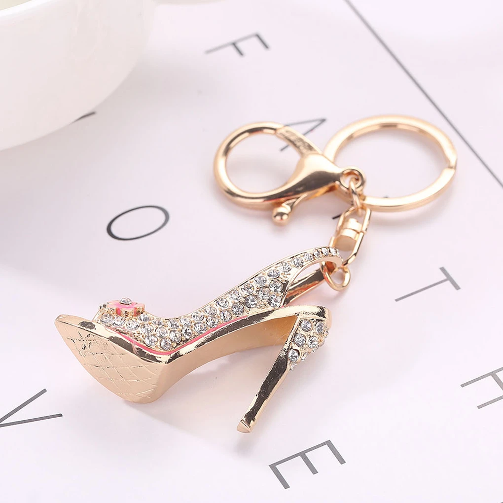 High Heel Shoe Keychain Rhinestone Crystal Purse Car Key Chain Bag Decorative Alloy Keyring