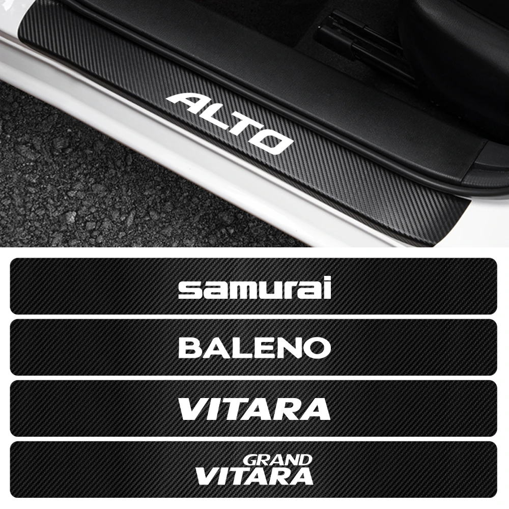 4PCS For Suzuki Grand Vitara Samurai Baleno SX4 Swift Jimny IGNIS ALTO Car Door Sill Protector Stickers Carbon Fiber Decor Decal