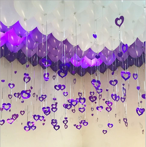 100pcs/lot Purple Heart Laser Sequined Rain Balloon Pendant Romantic Wedding Room Birthday Party Decoration Balloon Accessories