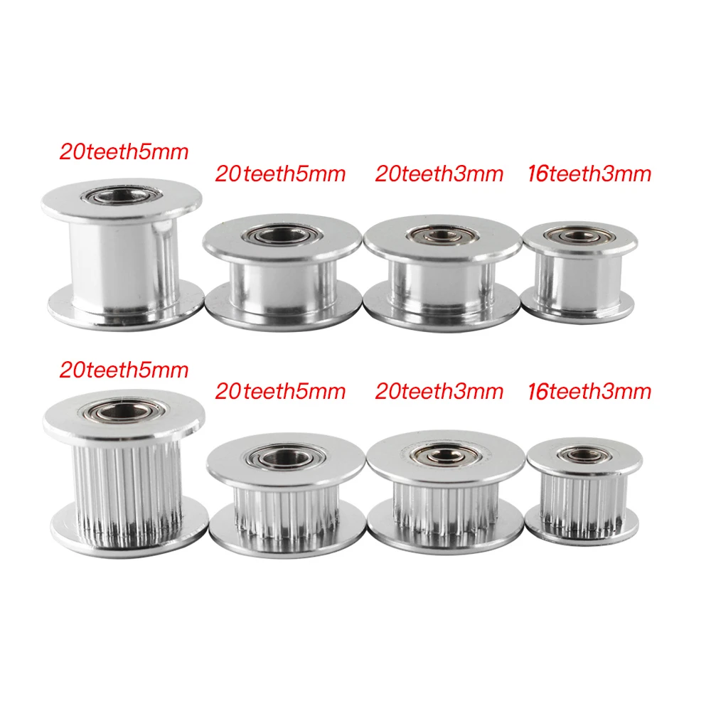 5pcs GT2 Idler Timing Pulley 16/20 Tooth Wheel Bore 3/5mm Aluminium Gear Teeth Width 6/10mm 3D Printers Parts For Reprap Part