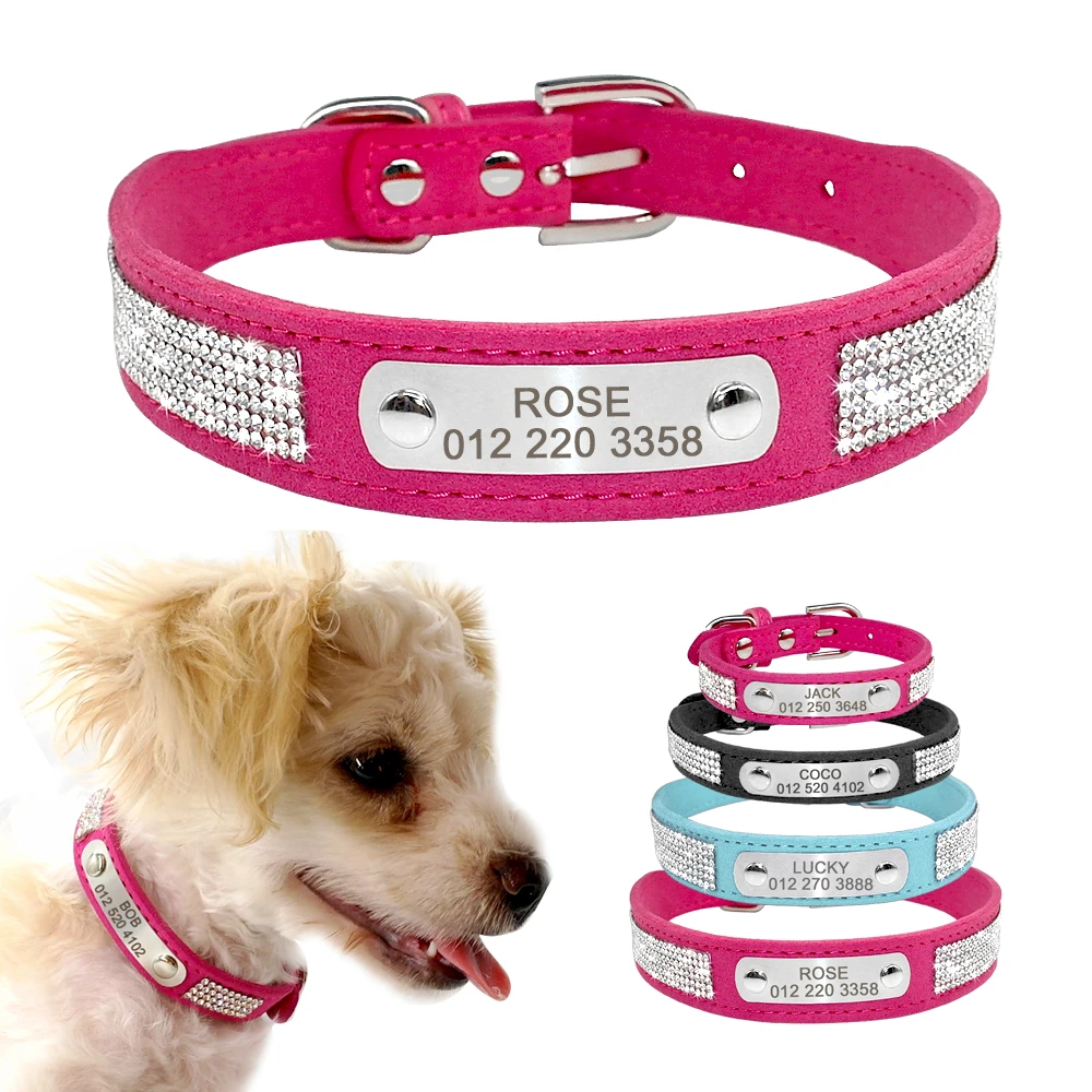 Personalized Dog Collar Leather Dog Puppy Collars With Customized Name Tag Adjustable Cat Collar For Small Medium Dogs Cats