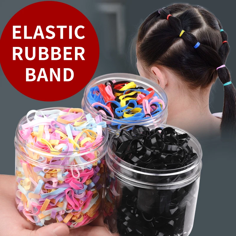 500/450Pcs Girls Canned Colorful Small Disposable Braider For Ponytail Holder Elastic Rubber Hair Bands Gum Hair Accessories