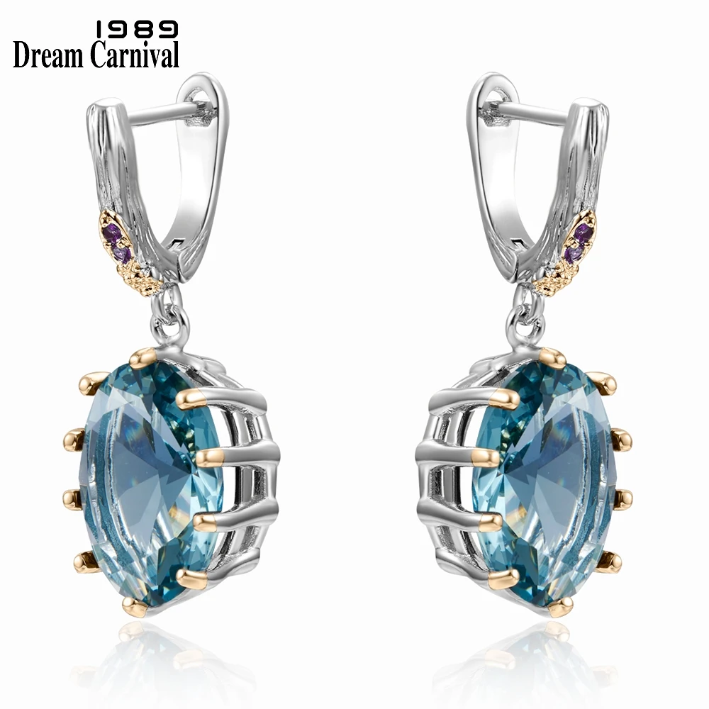 DreamCarnival1989 Big Blue Drop Earrings for Women Delicate Cut Dazzling Zircon White Gold Plated Bridal Gothic Jewelry WE4034BL