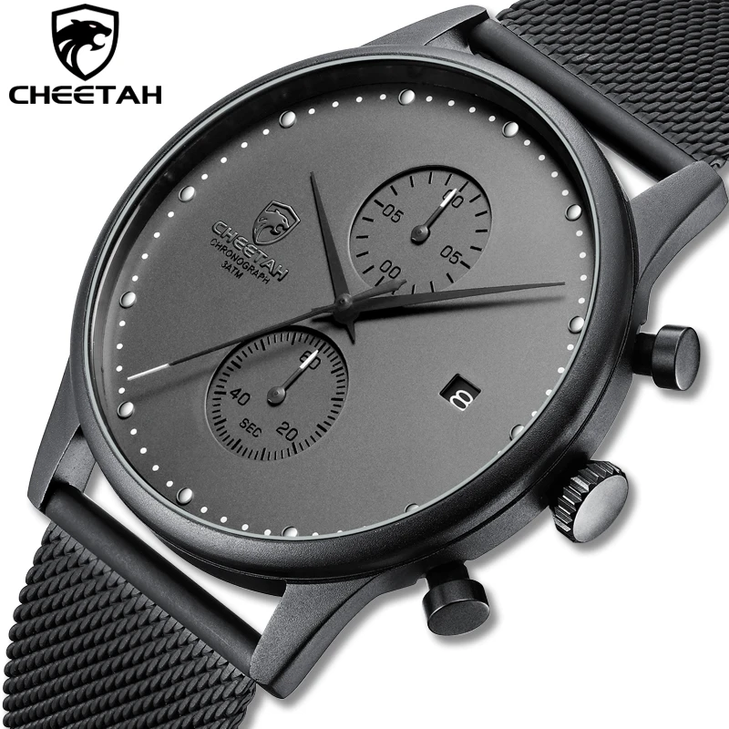 New CHEETAH Brand Men Watches Chronograph Quartz Watch Men Stainless Steel Waterproof Sports Clock Watches Business reloj hombre