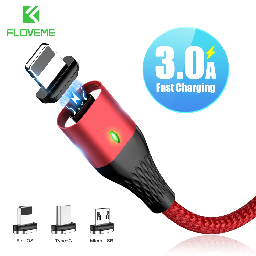 FLOVEME 3A Magnetic Cable Micro USB Type C Fast Charging Cable Phone Microusb Type-C Magnet Charger For iPhone Huawei Xiaomi LG