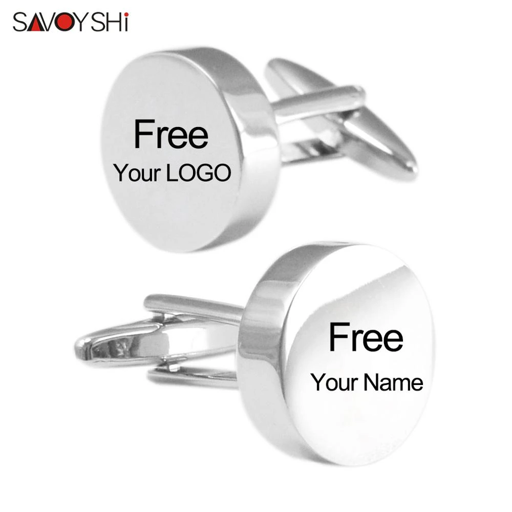 SAVOYSHI Free Engraving Logo Cufflinks for Mens Shirt Special Gift Cuff Buttons High quality Blank Silver Color Cuff Links Brand