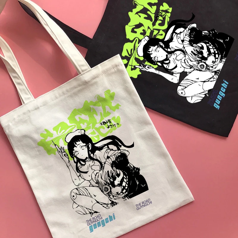 Harajuku Anime Graphic Ladies Shopping Bag Handbags Kawaii Cloth Canvas Tote Bags Women Y2k Reusable Shoulder Shopper Bags сумка