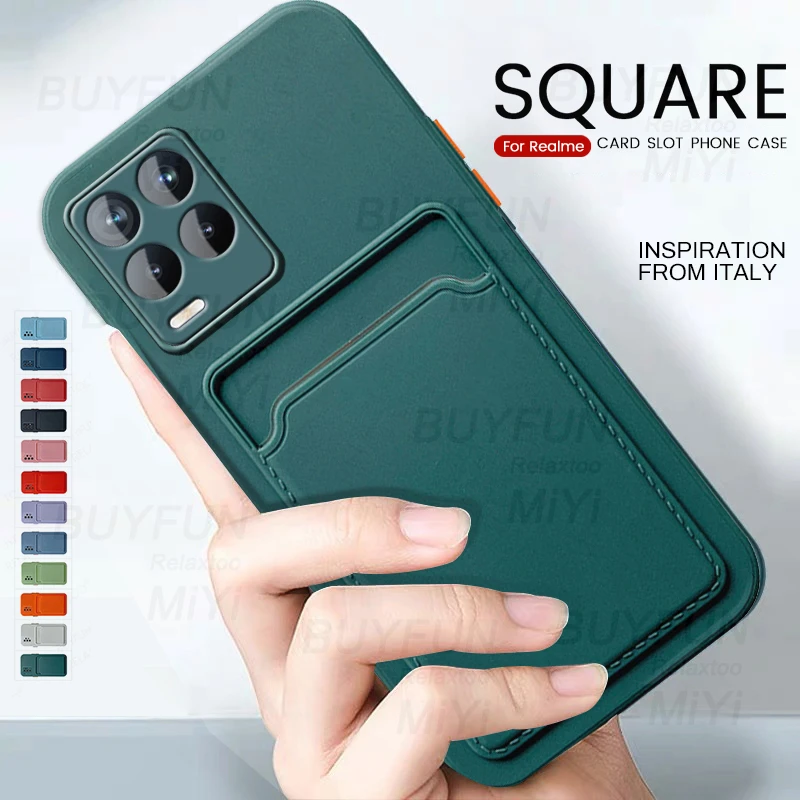 square card slot holder soft silicone back cover for realme 8 pro c21 c21y case relme realmy realmi narzo 30 5g shockproof coque