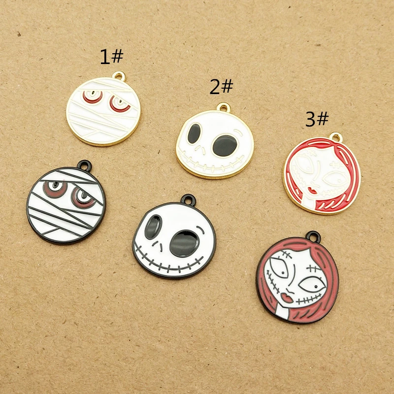 10pcs 20x22mm enamel halloween skull charms for jewelry making crafting earring pendant bracelet charm necklace charms