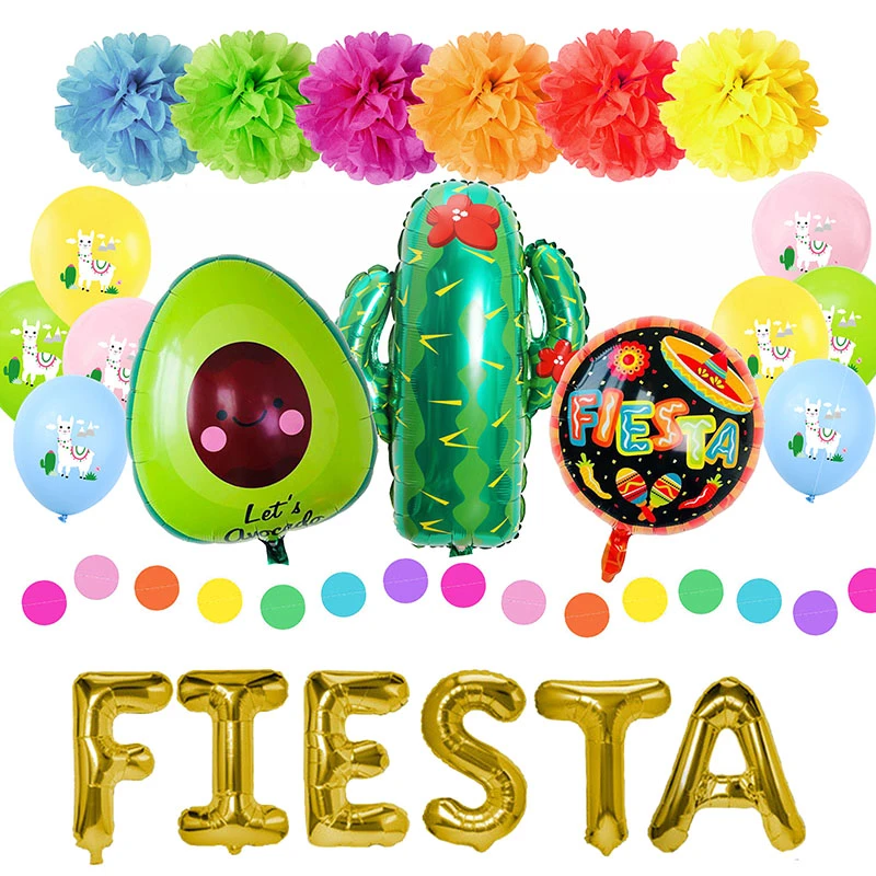 Fiesta Party Decorations Mexican Party Supplies Colorful Llama Alpaca Cactus Fiesta Balloon Banner Cactus Foil Balloons Holidays