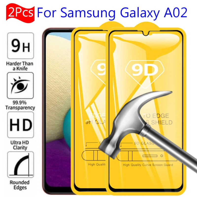 2Pcs 9D Full Cover For Samsung Galaxy A02 Protective Glass 3D Armor On Samsun A02 A32 A72 A22 A52 A 02 Glass Screen Protector HD