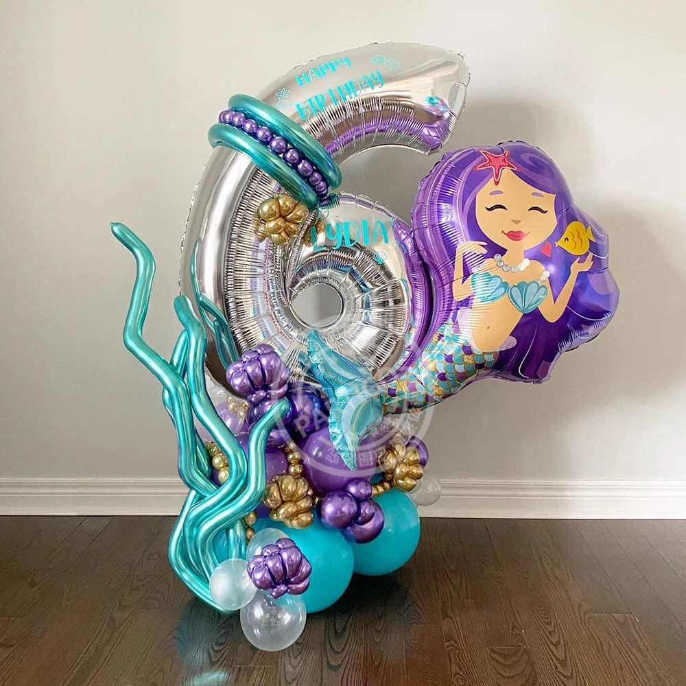 36Pcs Big 73x50cm Mermaid Balloon Set 30'' Number Foil Globos 1 2 3 4 5 6Years Old Little Mermaid Girl Birthday Party Decoration