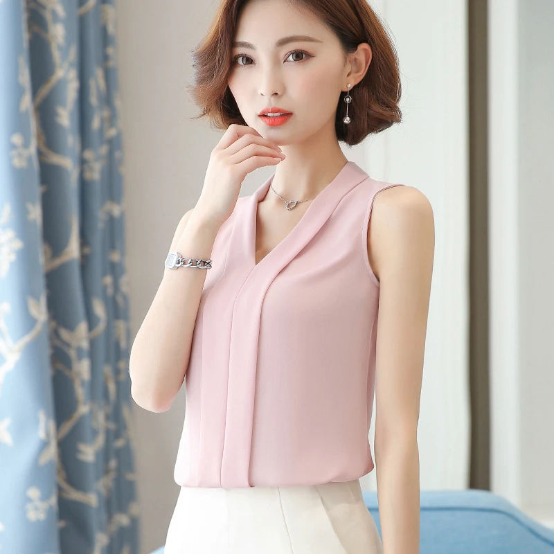 2021 Women Chiffon Blouses Large size  Ladies Tops Female Sleeveless Office Lady White Shirt Plus Size Female Clothing 4XL 5XL