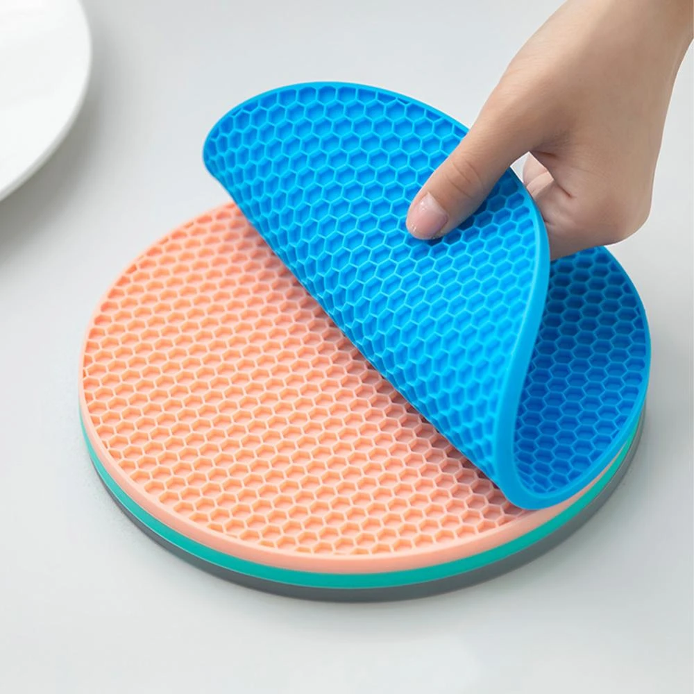 Round Insulation Silicone Mat Non-Slip Heat-Resistant Anti-Scalding Honeycomb Microwave oven mat Pot Holder Thicken Coasters
