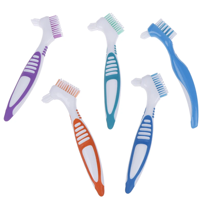 Denture Cleaning Brush Bristles & Ergonomic Rubber Handle Multi-Layered Bristles False Teeth Brush Oral Care Tool