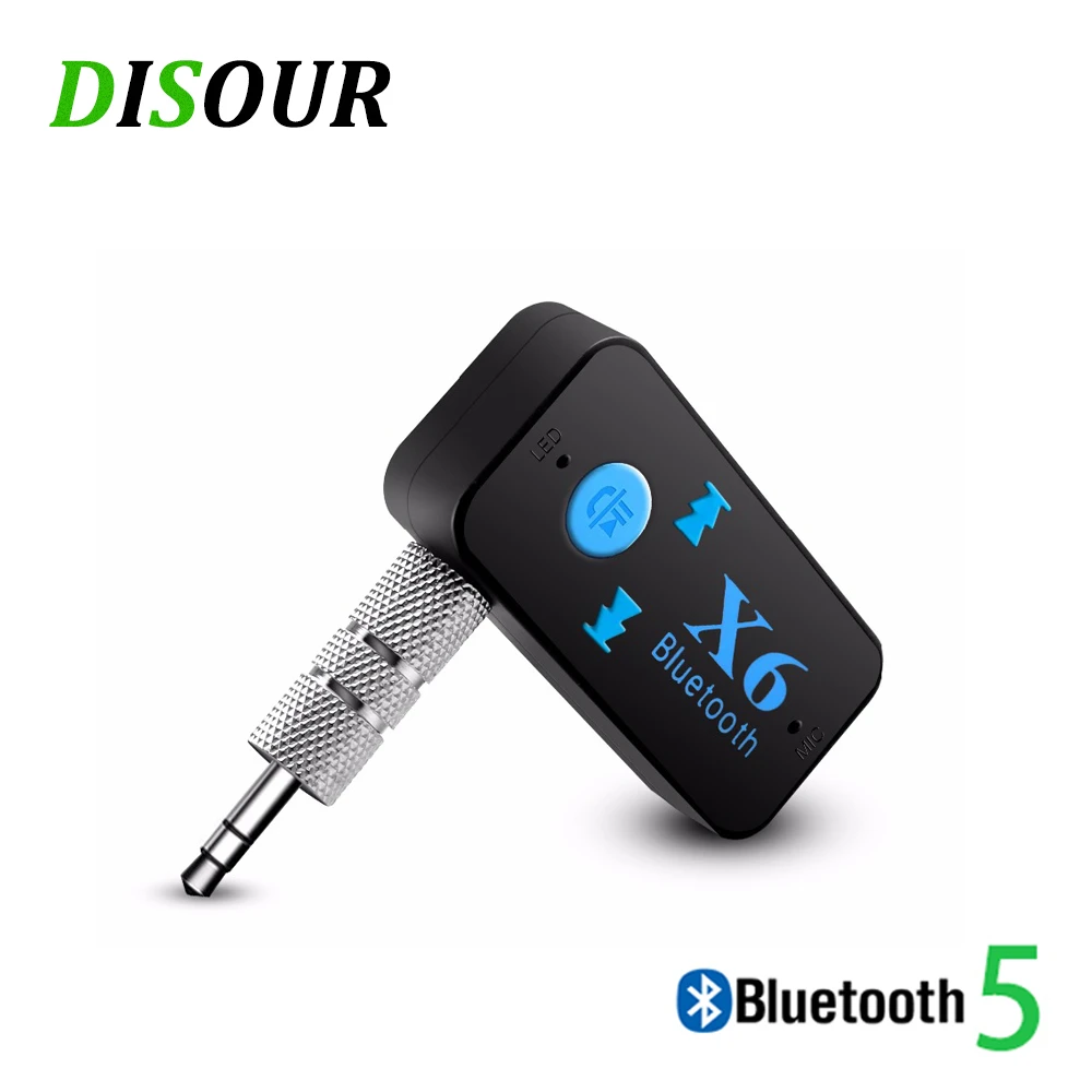 DISOUR X6 5.0 Bluetooth Receiver AUX 3.5MM Car Kit Dongle Stereo Audio With Mic Handfree Wireless Adapter Support TF Card Play
